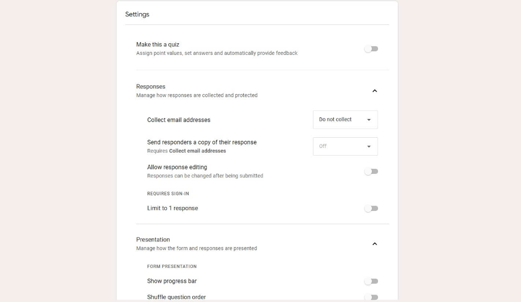 Cài đặt Câu trả lời và Thu thập Email Google Form